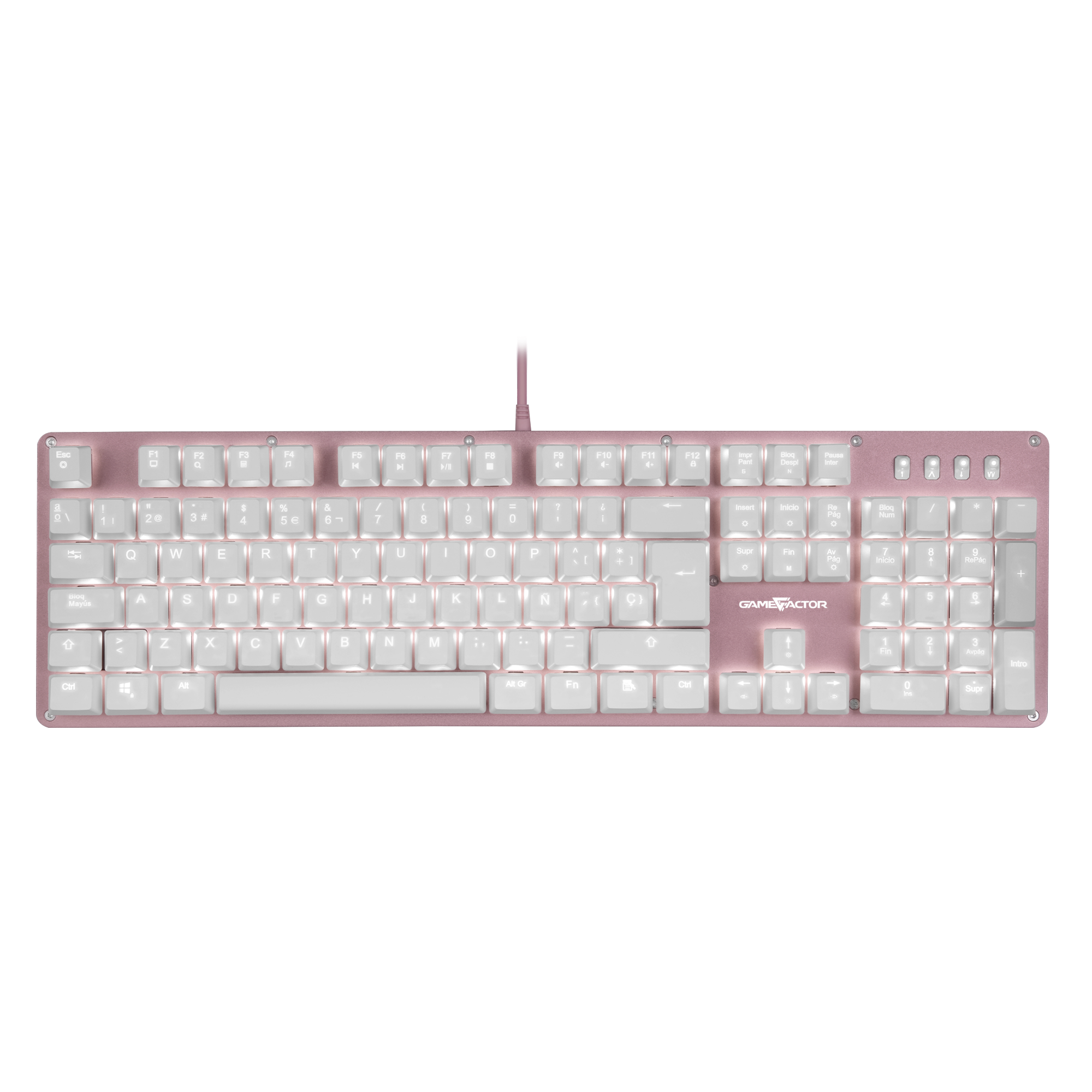 Teclado Mecanico Game Factor Luz Blanca/swt Red/usb/rosa Kbg400-pk-rd, Game Factor